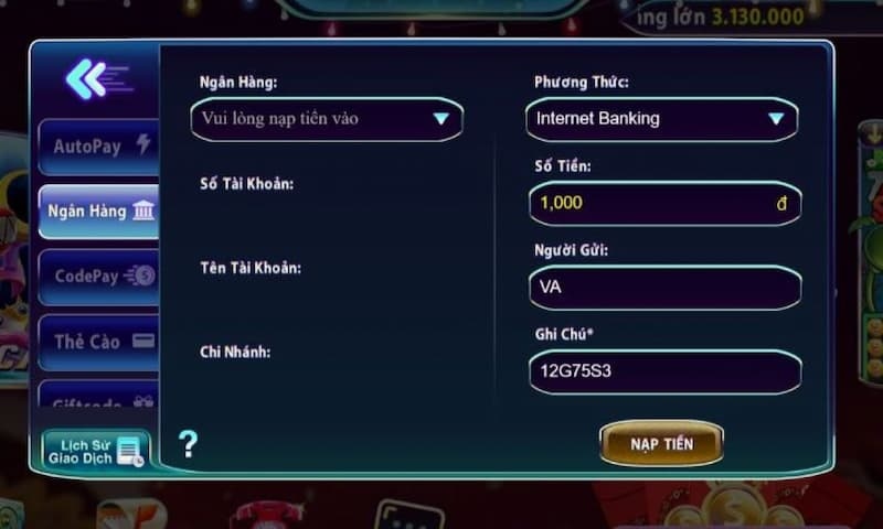 San club cho phép người chơi có thể thực hiện nạp tiền tối giản